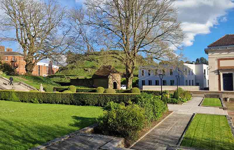 College grounds with Merlin's Mound.